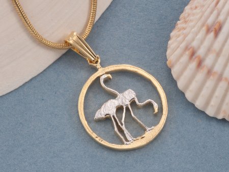 Flamingo Pendant, Flamingo Jewelry, Tropical Jewelry,  Cut Coin Jewelry, Coin Pendant, Bird Gifts ( #K 675B )