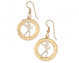 French ( Spirit Of Bastille ) Earrings, French 10 Franc Coin Hand Cut, 14 Karat Gold and Rhodium plated, 7/8" in Diameter, ( # 107E )