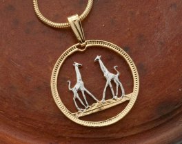 Giraffe Pendant & Necklace, Hand pierced Rhodesia coin, ( #K 266 )