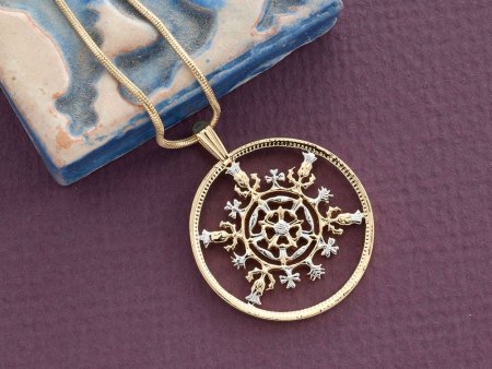 Great Britain 2 Shilling hand cut Pendant and Necklace,  14K Gold and Rhodium Plated,1 1/8" in Diameter, ( #K 763 )