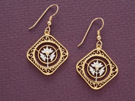 Hibiscus Flower Earrings, St. Martin Coin Jewelry,Hand Cut Coin Jewelry, Flower Earrings, Floral Gifts, Flower Jewelry, ( # 234E )