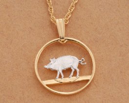 Hog Penny Pendant and Necklace, Bermuda Coin Jewelry, Coin Jewelry, Ethnic Jewelry, Wildlife Jewelry,  3/4" in Diameter, ( #R 34 )