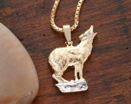 Howling Wolf Pendant, Private Mint Wolf Medallion Hand Cut, 7/8" in diameter ( # 604X )