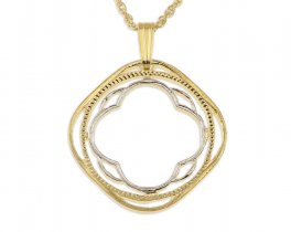 India Pendant and Necklace, India Two Anna Coin Hand Cut, 14 Karat Gold and Rhodium Plated, 7/8" in Diameter, ( #R 448 )