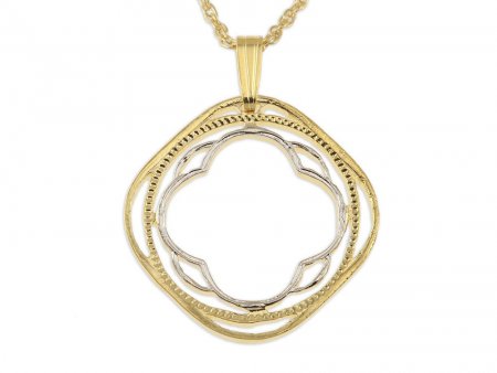 India Pendant and Necklace, India Two Anna Coin Hand Cut, 14 Karat Gold and Rhodium Plated, 7/8" in Diameter, ( #R 448 )