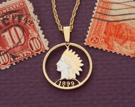 Indian Head Penny Pendant, United States One Cent Hand Cut, 3/4" in Diameter, ( #R 307 )