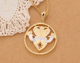 Irish Claddagh Pendant and Necklace, Hand Cut Irish Claddagh Medallion, Irish Jewelry, Irish Gifts, 7/8" in Diameter, ( #K 835B )