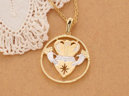 Irish Claddagh Pendant and Necklace, Hand Cut Irish Claddagh Medallion, Irish Jewelry, Irish Gifts, 7/8" in Diameter, ( #K 835B )