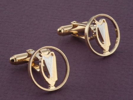 Irish Harp Cuff Links, Irish Harp Jewelry, Irish Coin Jewelry, Irish Gift Ideas, Mens Jewelry, Mens Cuff Links, Irish Jewelry, ( # 164C )
