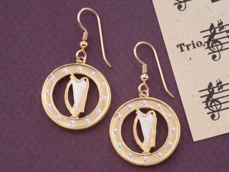 Irish Harp Earrings, Ireland Coin Jewelry, Musical Jewelry, Irish Harp Jewelry, Jewelry, Gifts, (#751E)