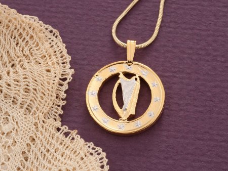 Irish Harp Pendant, Irish Coin Jewelry, Ireland Gifts, Irish Harp Necklace,  Cut Coin Jewelry, ( #K 751 )