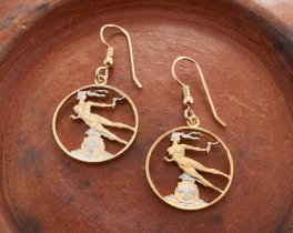 Italian Coin Earrings, Italy 20 Centisimo Coins Hand Cut, 14 Karat Gold and Rhodium plated,14K G/F Ear Wires , 3/4" in Diameter, ( # 199E )