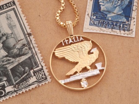 Italian Eagle Pendant, Italian Necklace, Italian Coin Jewelry, Eagle Necklace, Ethnic Jewelry, Cut Coin Jewelry, Coin Pendant, ( #X 198 )