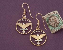 Italian Earrings, Italian Coin Jewelry, Eagle  Earrings, Italian Jewelry, Ethnic Jewelry, Italy Coin Jewelry, Cut Coin Jewelry, ( # 193E )