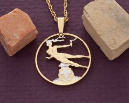 Italian Pendant and Necklace Jewelry, Italy 20 centisisi Coin hand cut, 14 Karat Gold and Rhodium plated, 3/4" in Diameter, ( # R199 )