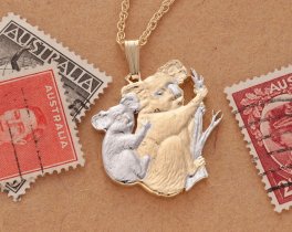 Koala and Baby Pendant and Necklace, Hand Cut Coins, Australian Coin Jewelry, Coin Jewelry, Ethnic Jewelry, Wild Life Jewelry, ( #R 5 )