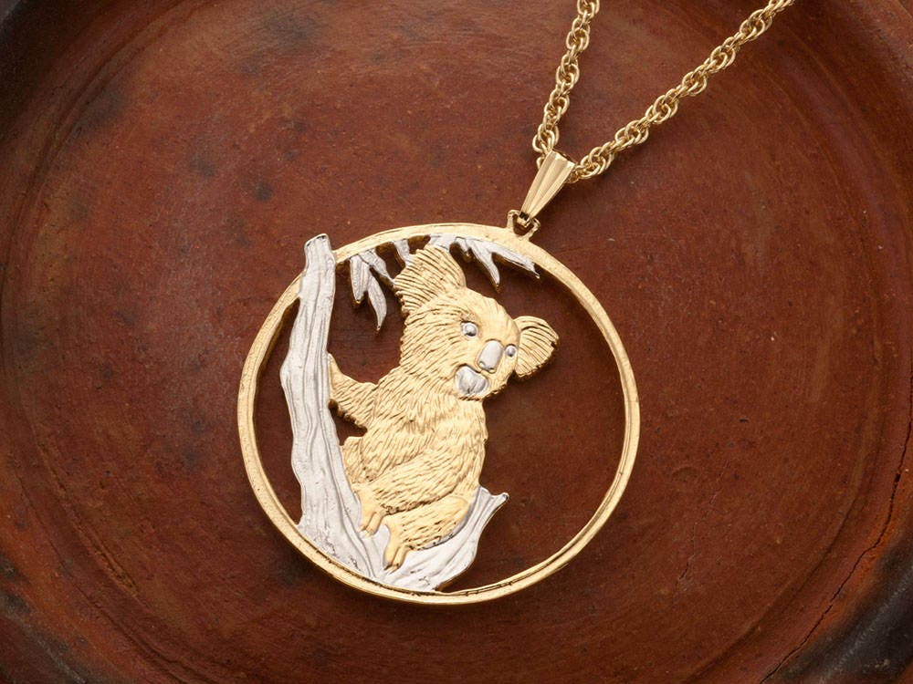 Koala Bear Pendant, Australian Koala Coin Hand Cut, Koala Bear Jewelry, 1 1/8" in Diameter, ( # R943 )