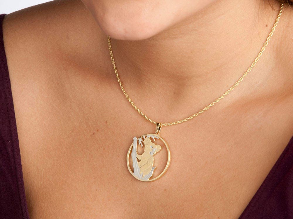 Koala Bear Pendant, Australian Koala Coin Hand Cut, Koala Bear Jewelry, 1 1/8" in Diameter, ( # R943 )