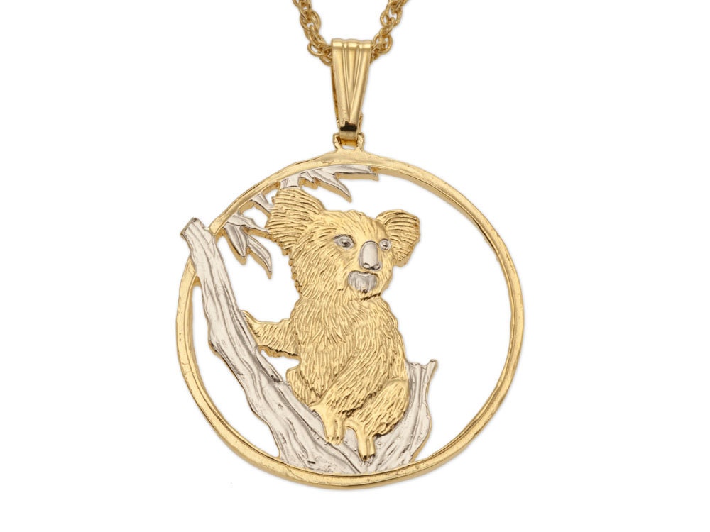 Koala Bear Pendant, Australian Koala Coin Hand Cut, Koala Bear Jewelry, 1 1/8" in Diameter, ( # R943 )