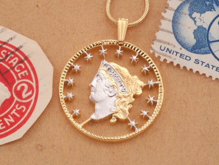 Lady Liberty Pendant Necklace, United States Coin Jewelry, Patriotic Jewelry, Coin Jewelry, World Coin Jewelry, ( #K 507 )