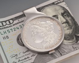 Lady Liberty Silver Money Clip, United States Morgan Dollar, 1 1/2" in Diameter, ( # 324SUM )