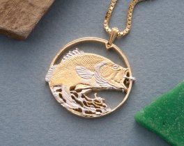 Large Mouth Bass Pendant, Hand cut private mint medallion, 1 1/4" in Diameter, ( # X731 )