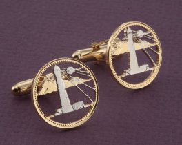 Lighthouse Cufflinks, Lighthouse Mens Jewelry, Barbados Cuff Links, Nautical Cuff Links, World Coin Jewelry, 7/8" diameter, ( # 26C )