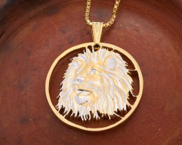 Lion Pendant, African Lion Pendant, Lions Head Necklace, African Wildlife Jewelry, Wild Life Jewelry,  Coin Jewelry, ( #X 749 )