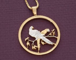 Macaws Pendant & Necklace, Belize Coin Jewelry, Tropical Jewelry,   ( #X 32 )