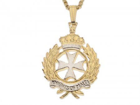 Maltese Cross Pendant and Necklace, Order Of Malta Cross Coin Hand Cut, 14 Karat Gold and Rhodium Plated, 1" in Diameter, ( #R 927 )