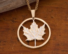 Maple Leaf Pendant, Maple Leaf Jewelry, Canadian Coin Jewelry, Maple Leaf Necklace, Cut Coin Pendant, World Coin Jewelry, ( #R 747 )