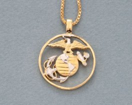 Marine Corp Pendant, Marine Corp hand cut medallion, 1" in diameter ( #X 753 )