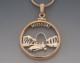 Missouri State Quarter Pendant, Hand Cut United States Missouri Quarter, 14 Karat Gold and Rhodium Plated, 1" in Diameter, ( #K 2024 )