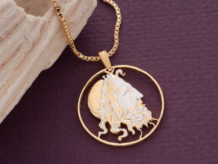 Neptune Pendant and Necklace, Greek 20 Draxmai Neptune Coin Hand Cut, 14 Karat Gold and Rhodium plated, 1 1/4" in Diameter, ( #X 147 )