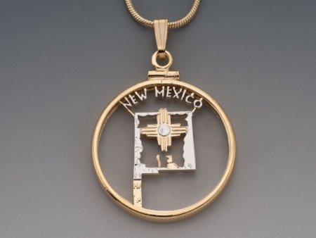 New Mexico State Quarter Pendant. Hand Cut United States New Mexico Quarter, 14 Karat Gold and Rhodium Plated, 1 " in Diameter, ( #K 2047 )