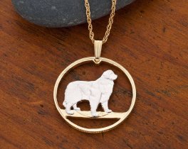 Newfoundland Dog Pendant, Hand Cut Canadian 50 Cents Coin, 1" in Diameter, ( # R614 )