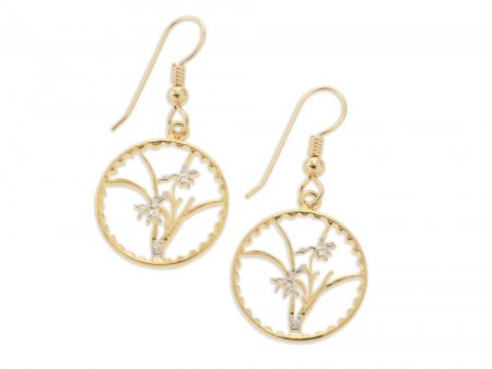 Orchid ( Flower ) Earrings, Taiwan Orchid Coin Hand Cut, 14 Karat Gold and Rhodium plated, 3/4" in Diameter, ( # 73E )