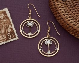 Palm Tree Earrings, British West Africa One Shilling hand cut coin, 7/8" in Diameter, ( # 42E )