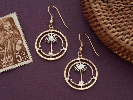 Palm Tree Earrings, British West Africa One Shilling hand cut coin, 7/8" in Diameter, ( # 42E )