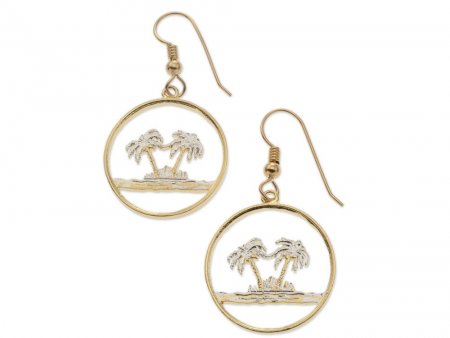 Palm Tree Earrings, Oman Palm Tree Coin Hand Cut, Tropical Earrings, Palm Tree Jewelry, 7/8" in Diameter, ( # 582E )