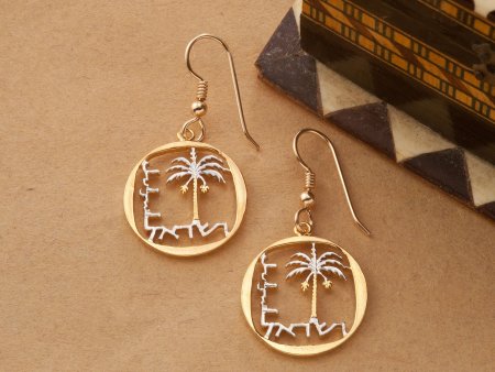 Palm Tree Earrings, Palm Tree Jewelry, Israel Coin Jewelry, Israel Coin Earrings, Ethnic Coin Jewelry, Hebrew Earrings, ( # 186E )