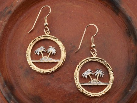 Palm Tree Earrings, Palm Tree Jewelry, Tropical Earrings, Coin Earrings,  1" in Diameter, ( # 884E )
