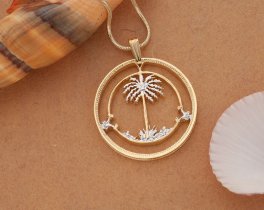 Palm Tree Pendant & Necklace , Hand Cut British West African Coin, ( #K 834 )