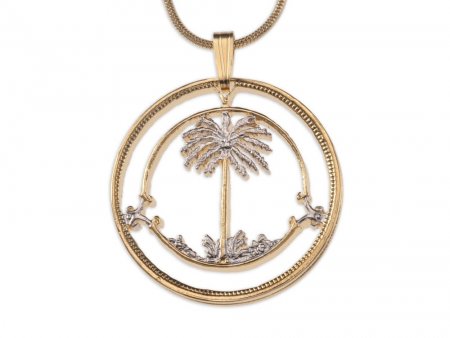 Palm Tree Pendant & Necklace , Hand Cut British West African Coin, ( #K 834 )