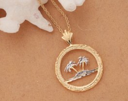 Palm Tree Pendant & necklace Hand pierced Coin from Oman, ( #R 884 )