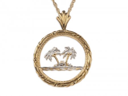Palm Tree Pendant & necklace Hand pierced Coin from Oman, ( #R 884 )