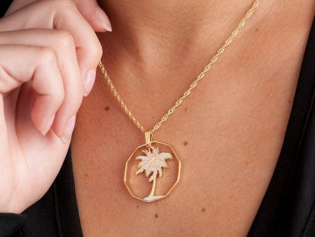 Palm Tree Pendant & Necklace, Philippines Coin Jewelry,  Hand Cut Coins, Tropical Jewelry, Palm Tree Jewelry ( #R 250 )