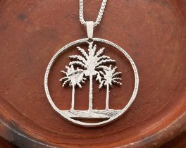 Palm Tree Pendant, Silver Palm Tree Necklace, Tropical Jewelry,  Iraq Coin Jewelry,  Sterling Silver Jewelry, ( # X 844S )