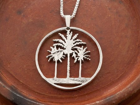 Palm Tree Pendant, Silver Palm Tree Necklace, Tropical Jewelry,  Iraq Coin Jewelry,  Sterling Silver Jewelry, ( # X 844S )