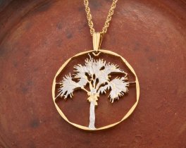 Palm Tree Pendant, Tropical Jewelry, Palm Tree Jewelry, Tropical Pendant, Cut Coin Jewelry, ( #R 855 )